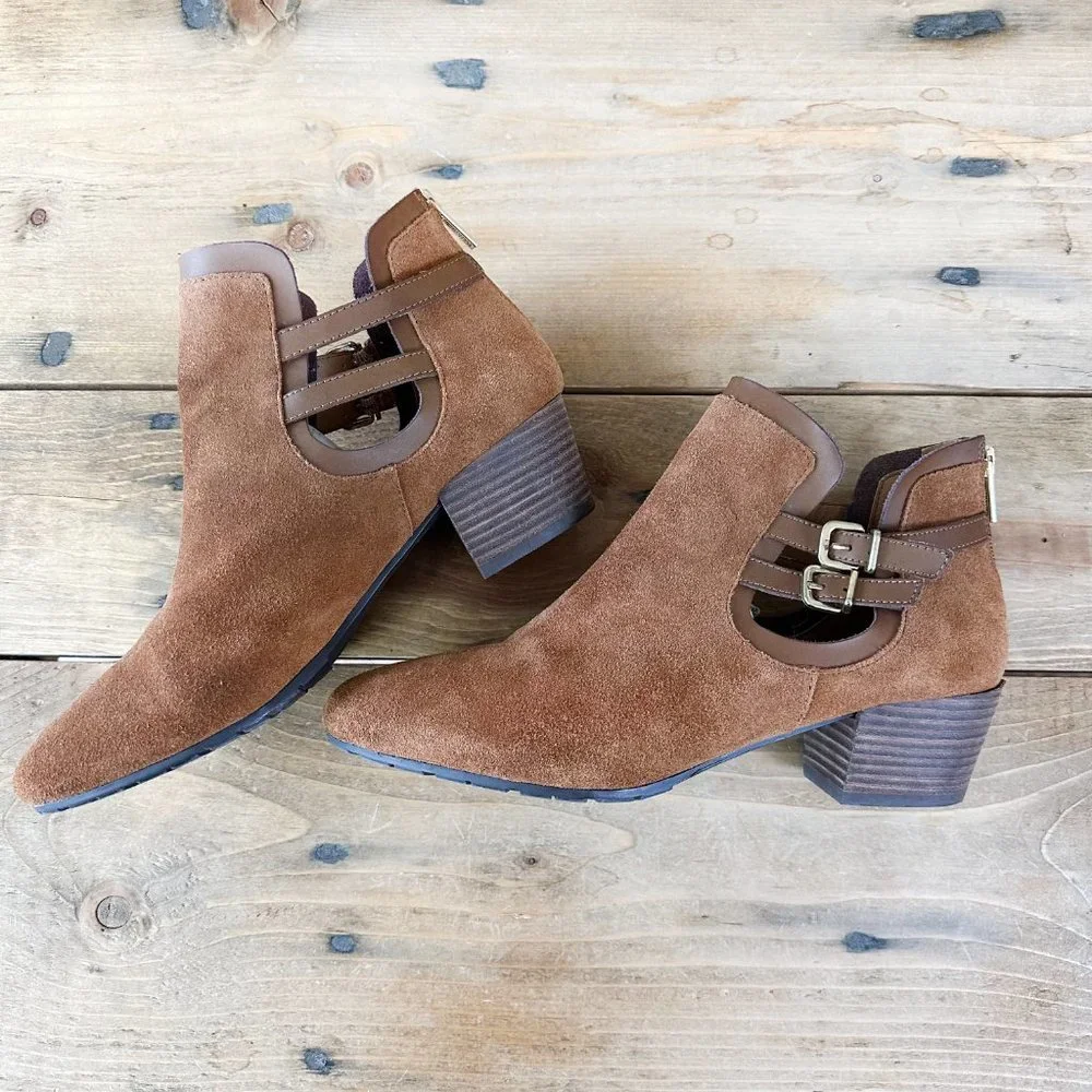 Kenneth Cole Reaction 7 pil-gram Booties‎ Boots Chestnut Brown Suede Buckles 11
